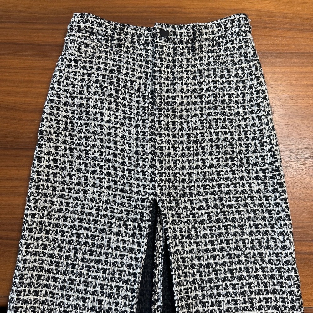 Alice + Olivia Rye Tweed Maxi Skirt 0 Black White High Slit Luxury Dark Academia - Picture 6 of 14